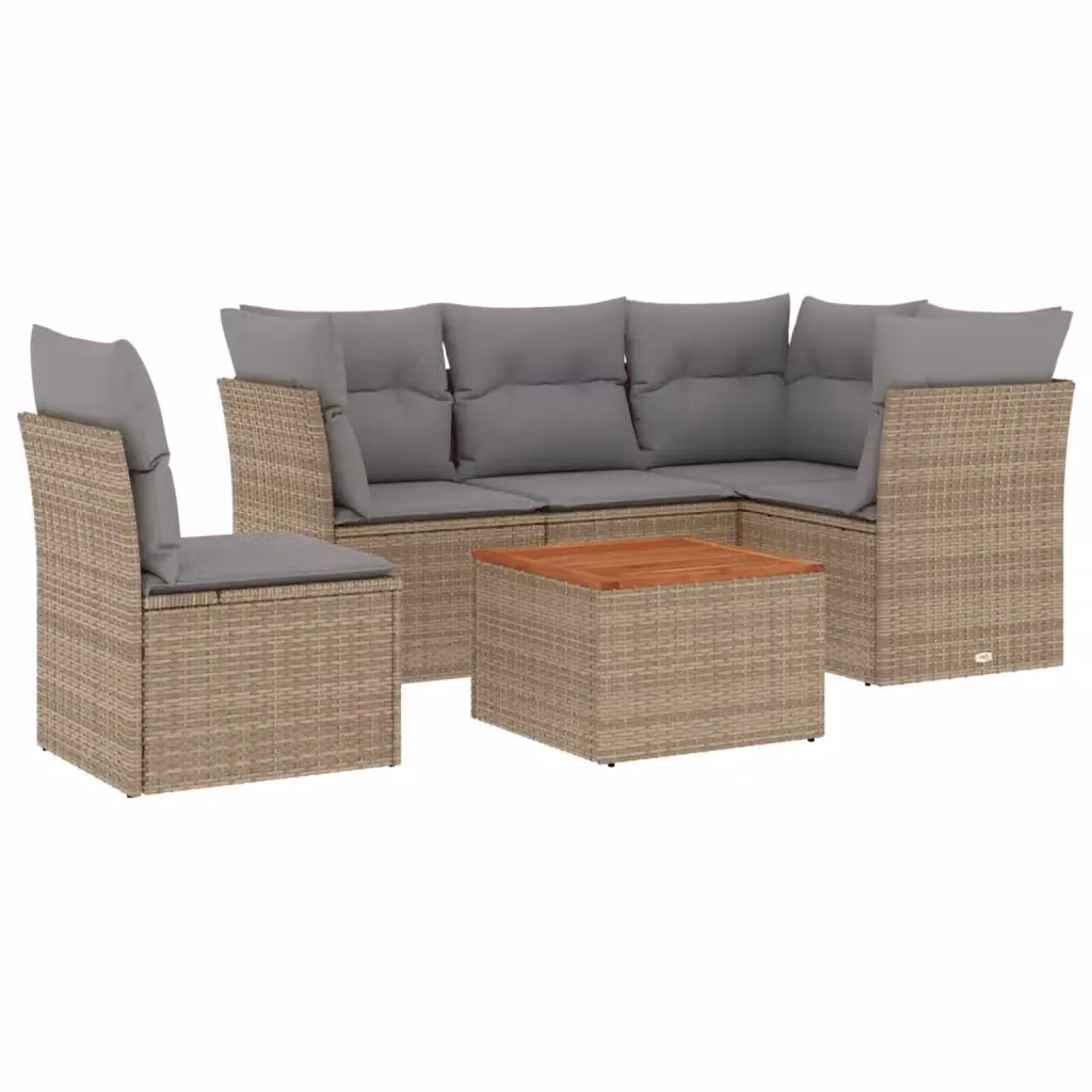 vidaXL Set Divano da Giardino 6 pz a L con Polyrattan e Cuscini Beige e Tavolino da Esterno – 2