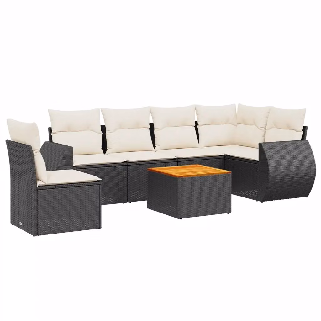 Set Divani da Giardino a L vidaXL in Polyrattan Nero con 7 Cuscini e Tavolino da Esterno – 2