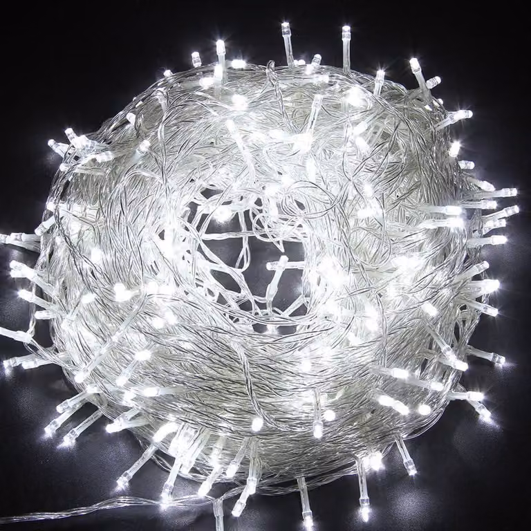 Catena luminosa a LED, 100 luci, 10 metri, luce bianca fredda, 8 modalità, timer, grado di protezione IP44, alimentazione a corrente