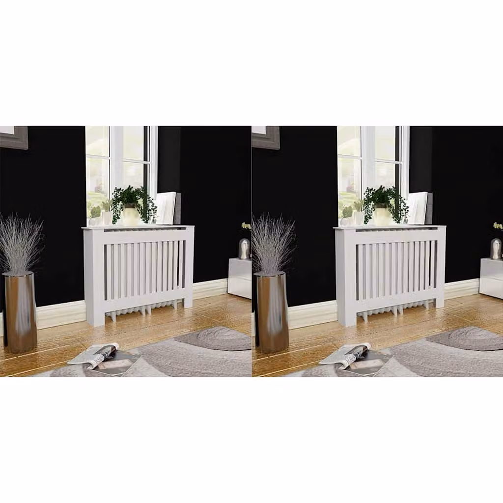 Set di 2 copritermosifoni vidaXL in legno multistrato bianco, design moderno, L: 112 cm