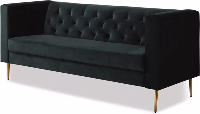 Divano fisso in velluto "Bruce" - 196 x 76 x 82 cm - 3 posti a sedere - Verde scuro