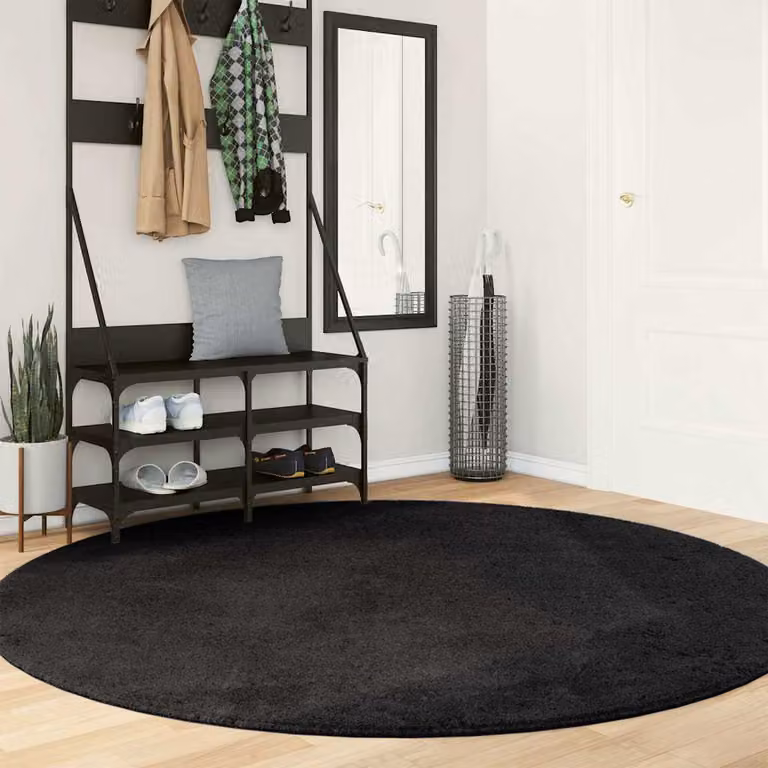 vidaXL Tappeto Rotondo a Pelo Corto HUARTE Nero, Lavabile e Antiscivolo, Ø 200 cm