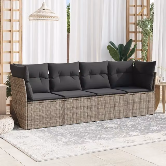 Set Divani da Giardino 4 pz con Cuscini in Polyrattan Grigio 3249069