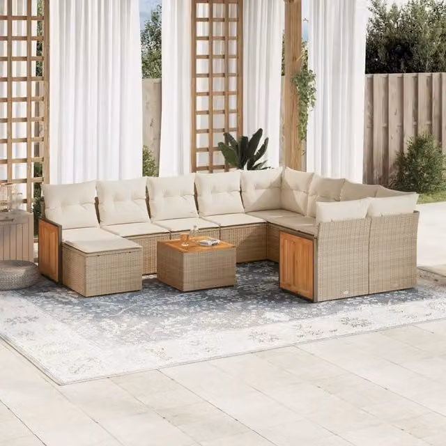 Set di Divani da Giardino VIDAXL in Polyrattan con Cuscini Beige, Design Moderno a L con 11 Pezzi – 1
