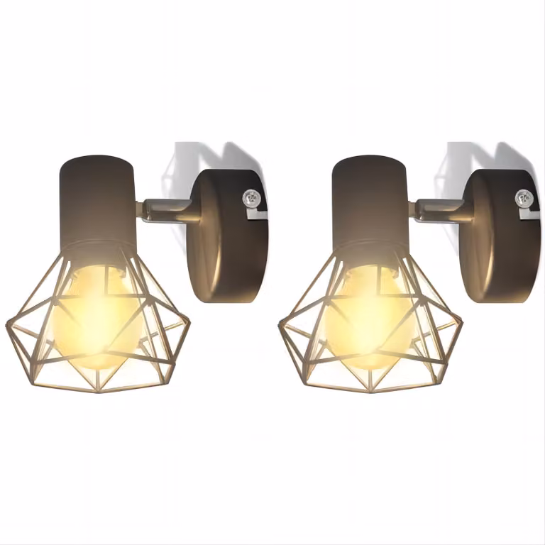 2 applique wireframe con filamento LED, lampadina, stile industriale, nero