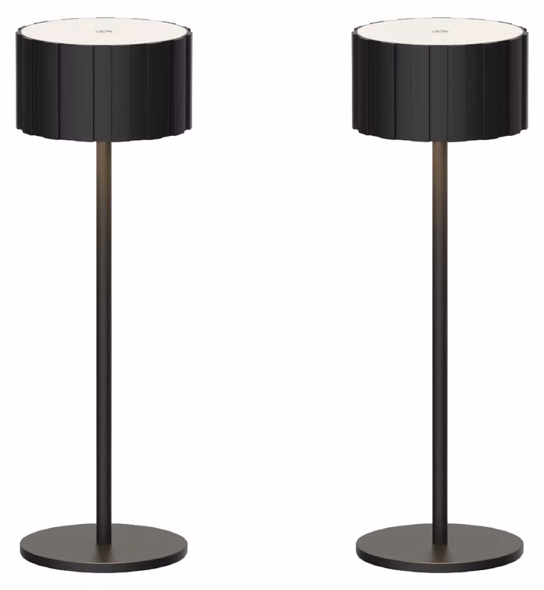 Luxus Europe - Lampada da tavolo Tinos - Set da 2 pezzi, colore nero - Lampada da tavolo senza fili, adatta per interni ed esterni – Ricaricabile