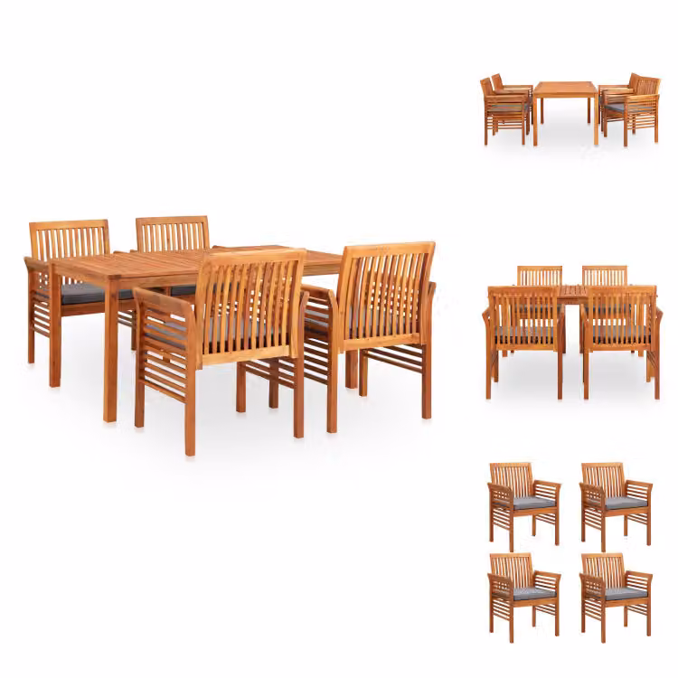 vidaXL Set da pranzo da giardino 5 pezzi con cuscini in legno massiccio di acacia - Set di mobili da giardino
