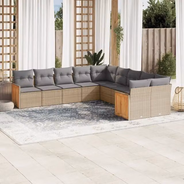 vidaXL Set Divano da Giardino a L con Cuscini Beige e Grigio in Polyrattan e Legno di Acacia – 1