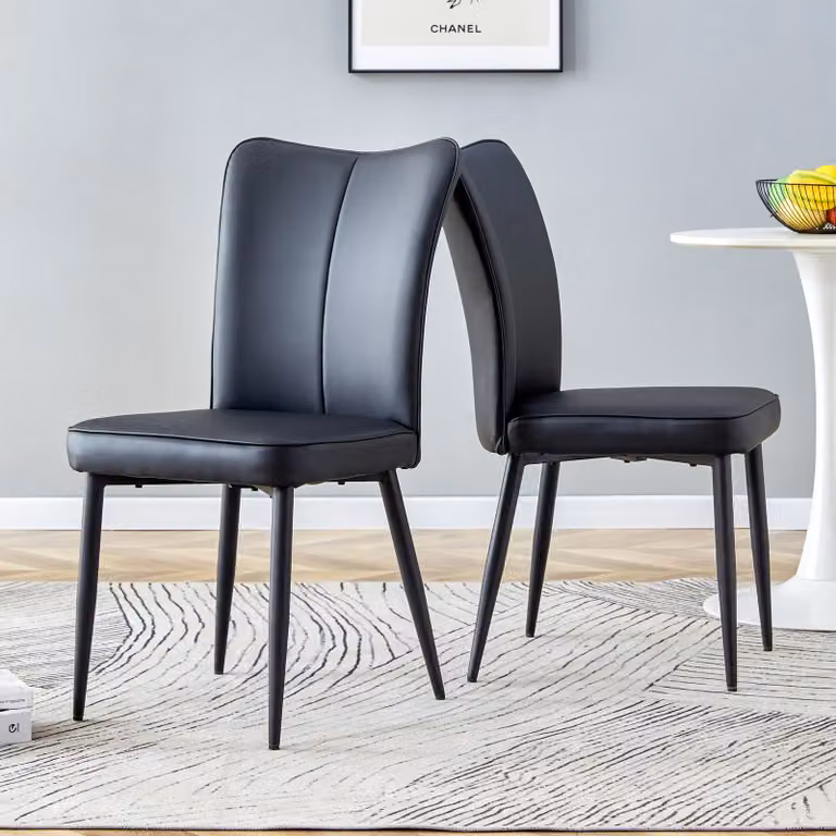 Set di 2 sedie da pranzo, rivestite in tessuto, altezza 83 cm, gambe in metallo a forma di "X", schienale ampio (colore: nero)