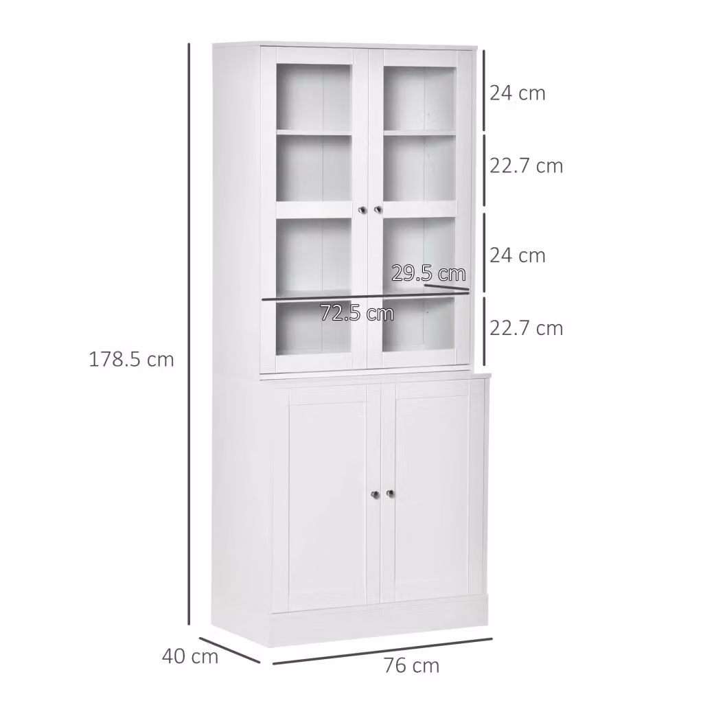 Libreria REDOM moderna in MDF bianco con ante in vetro temperato L: 76 cm, P: 40 cm, H: 178,5 cm – 2