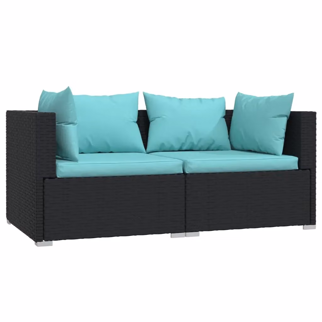 Divano da esterno a 2 posti Design Mania in polyrattan nero con cuscini inclusi e coperture rimovibili L: 140 cm, P: 70 cm, H: 60,5 cm – 2
