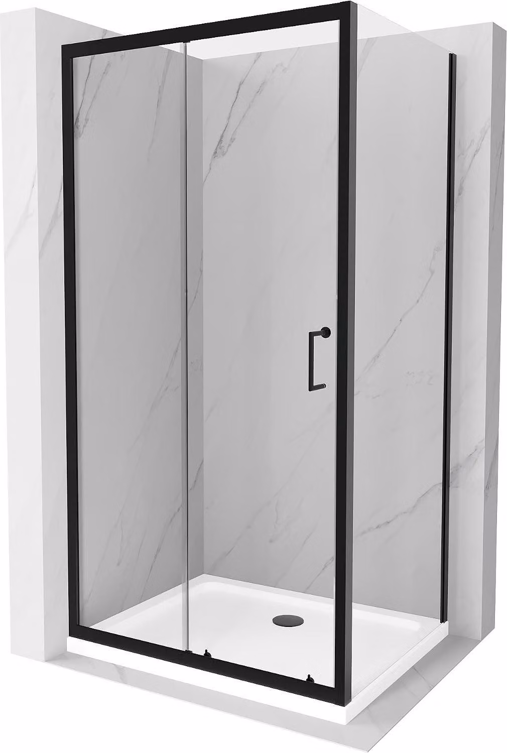 Mexen Apia cabina doccia scorrevole 110 x 100 cm, trasparente, nera + piatto doccia Flat, bianco - 840-110-100-70-00-4010B