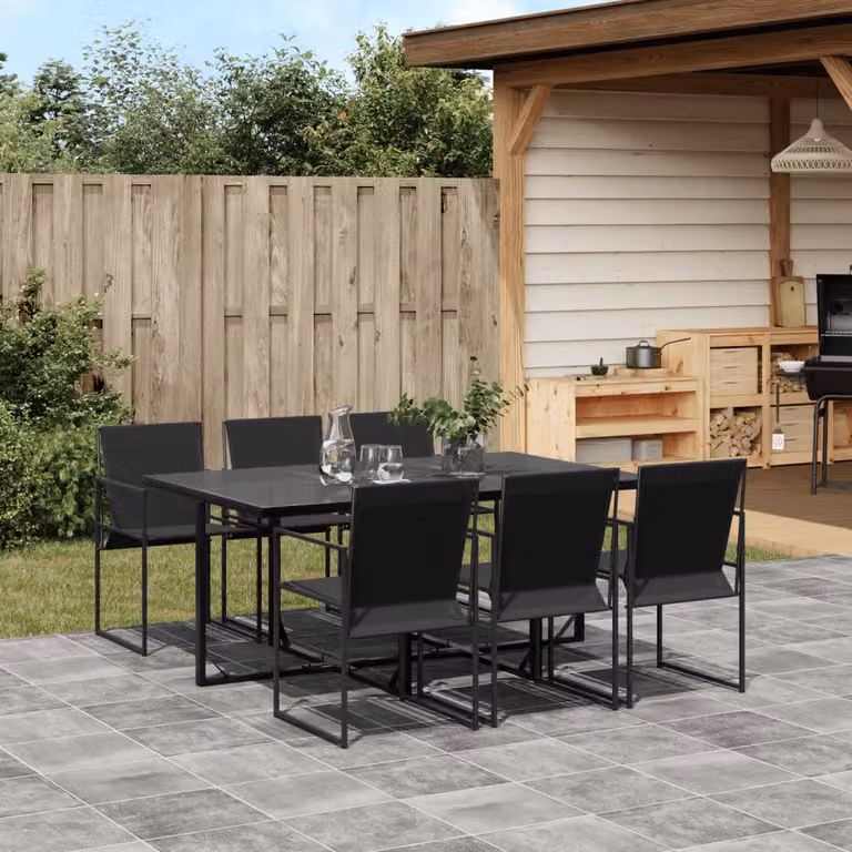 Set da Pranzo da Giardino vidaXL 7 pz Nero in Metallo e Vetro