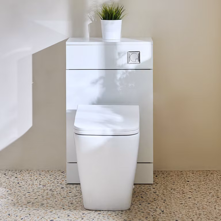 Mobile WC da 500 con Sanitario Sandford - Bianco - Pulsante di Scarico Cromato - Cluo