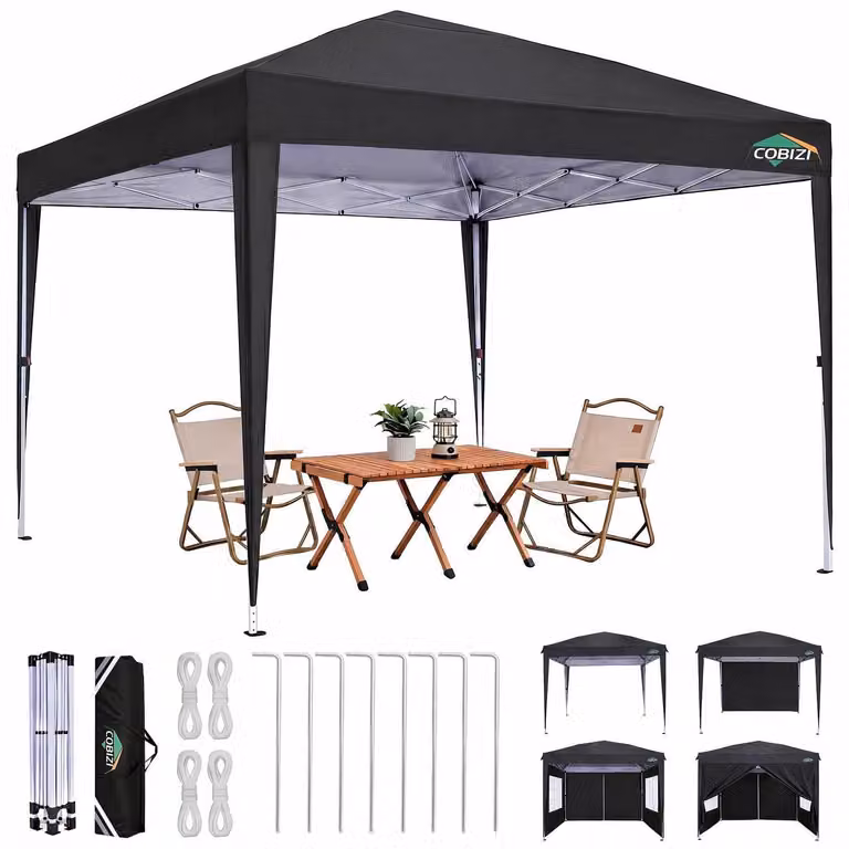 Gazebo da esterno 3x3 metri, impermeabile, stabile, resistente alle intemperie invernali, con 4 pareti laterali e protezione UV, colore nero
