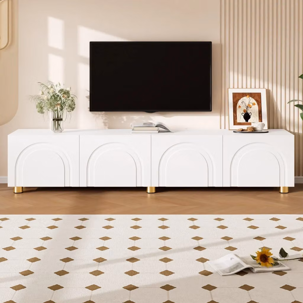 Mobile TV KOMHTOM bianco moderno in MDF e metallo L: 180 cm, P: 40 cm, H: 35 cm – 2