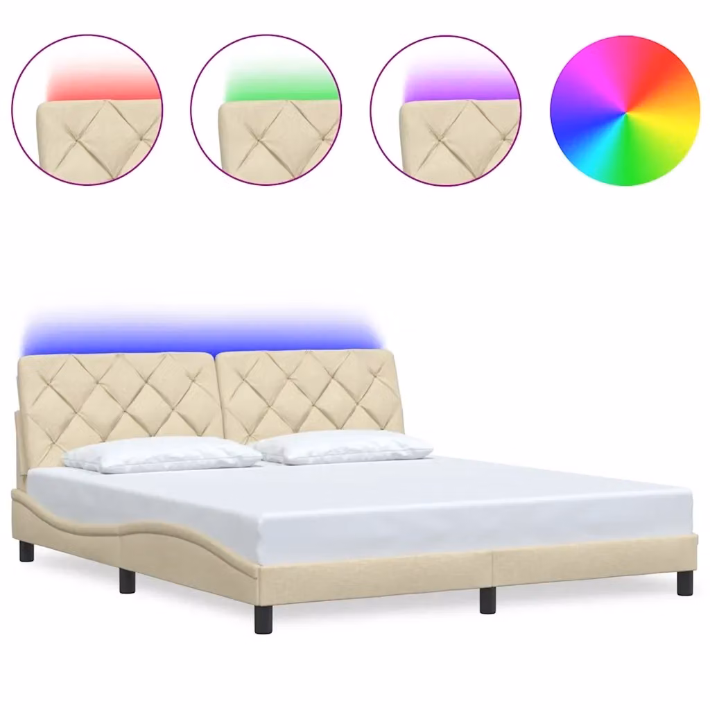 Letto con struttura imbottita vidaXL in tessuto beige con illuminazione LED e porta USB, L/P/H: 180 x 200 x 185 cm – 2