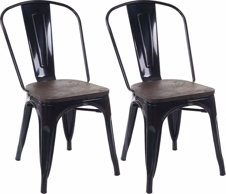 Set di 2 sedie MCW-A73 con seduta in legno, sedia da bistrot impilabile, design industriale in metallo ~ nero