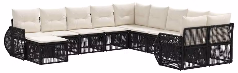Set da giardino composto da 11 pezzi, colore nero, realizzato in rattan sintetico