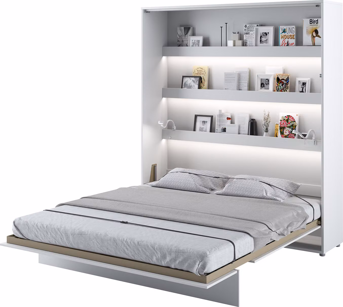 MEBLINI Letto a scomparsa Bed Concept - Letto a muro con rete a doghe - Letto ribaltabile con armadio - Letto ribaltabile a muro - Murphy Bed - Letto-armadio - BC-13 - 180x200 cm verticale - Bianco opaco