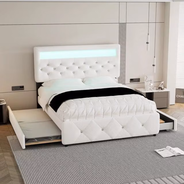 letto imbottito cotone lino bianco 140 x 200 cm