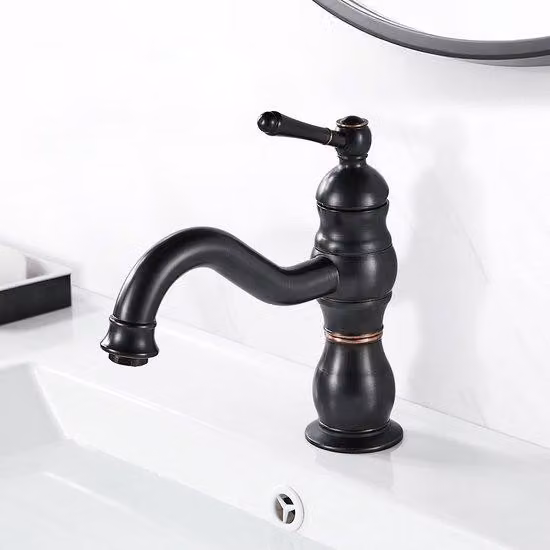 Rubinetto per lavabo Ibenzoa® in ottone massiccio, finitura nero opaco – Miscelatore monocomando, girevole a 360°, compatibile con tubo G38, contenuto medio di piombo
