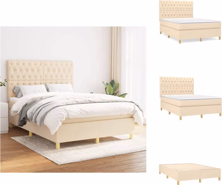vidaXL Letto a molle con materasso crema 140x190 cm in tessuto - Letti e strutture letto