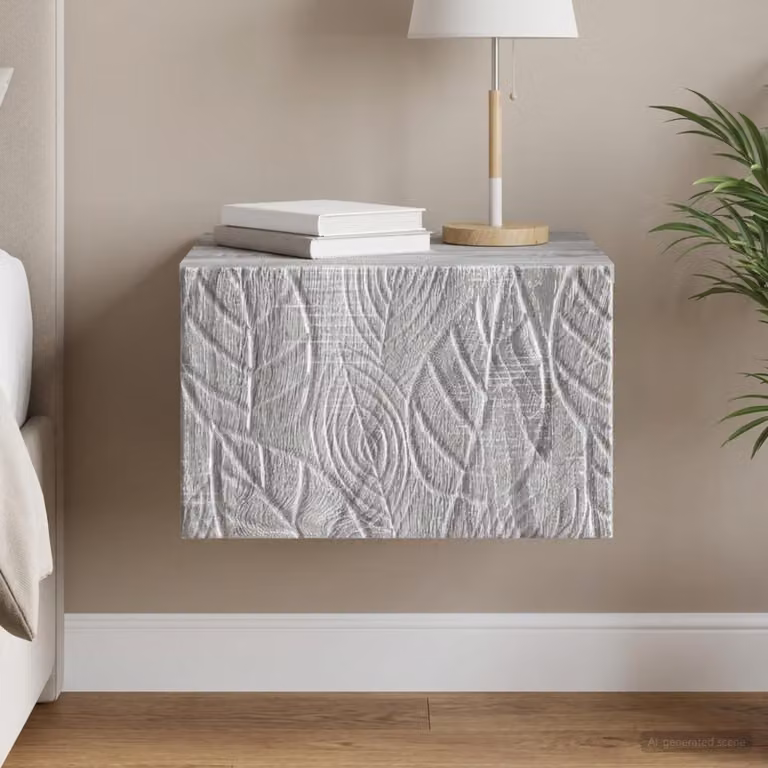 Mobiletto da notte a muro vidaXL in stile moderno, colore grigio Sonoma, L 49 x P 34,5 x H 20 cm