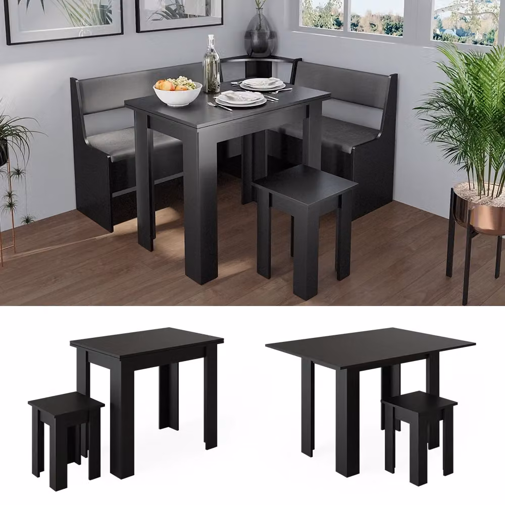 Set da pranzo Vicco Roman composto da tavolo rettangolare e sedie, colore nero, L: 90 cm, P: 60 cm – 2
