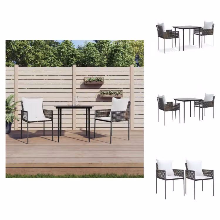 vidaXL Set da pranzo da giardino 3 pezzi con cuscini in polirattan e acciaio - Set di mobili da giardino