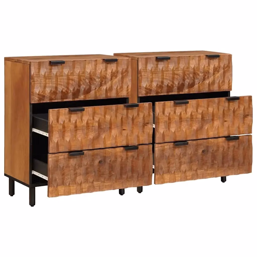 vidaXL Credenza 2 Pezzi in Legno di Mango Massello Marrone L: 60 cm, P: 33 cm, H: 75 cm – 2