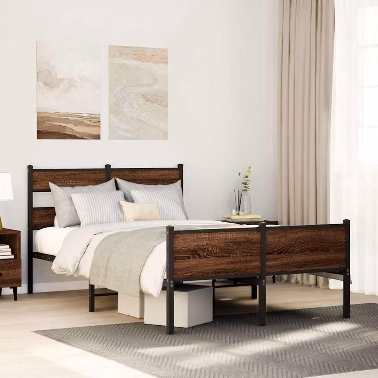 vidaXL Giroletto senza Materasso in Rovere Marrone con Telaio in Metallo L/P/H: 200 x 120 x 91,5 cm