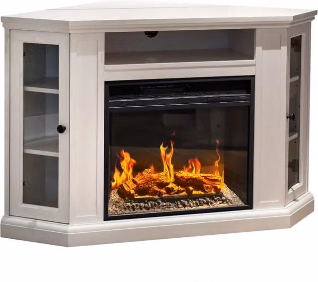 Camino elettrico ad angolo Divina Fire Madison in legno bianco L126 x P78 x H80,5 cm