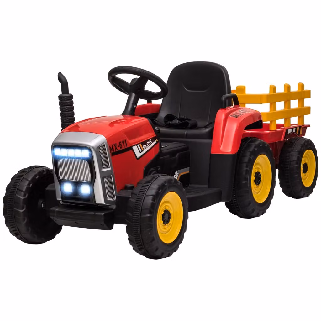Trattore Elettrico per Bambini con Rimorchio Rimovibile, Batteria 12V e Telecomando, Rosso – 2