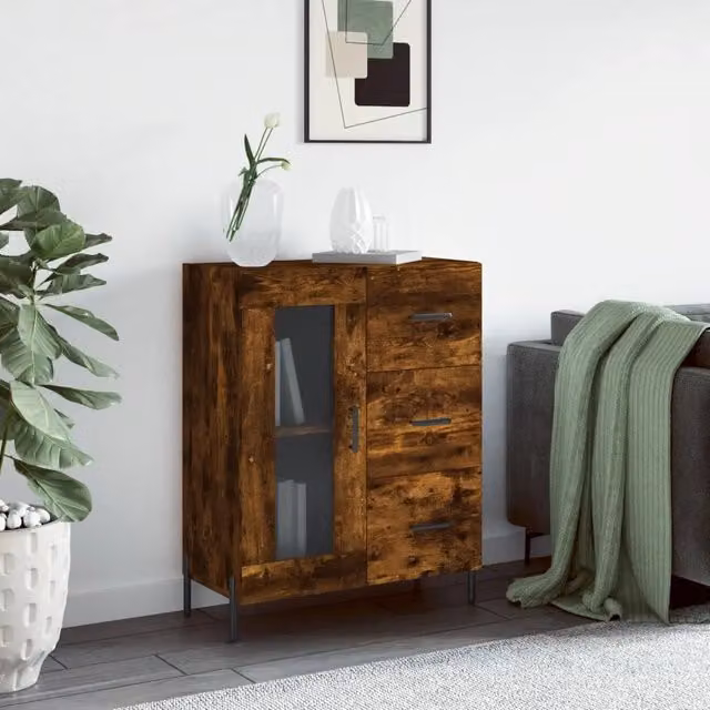 Credenza vidaXL in Legno e Metallo Marrone per Sala da Pranza L: 69,5 cm, P: 34 cm, H: 90 cm – 1