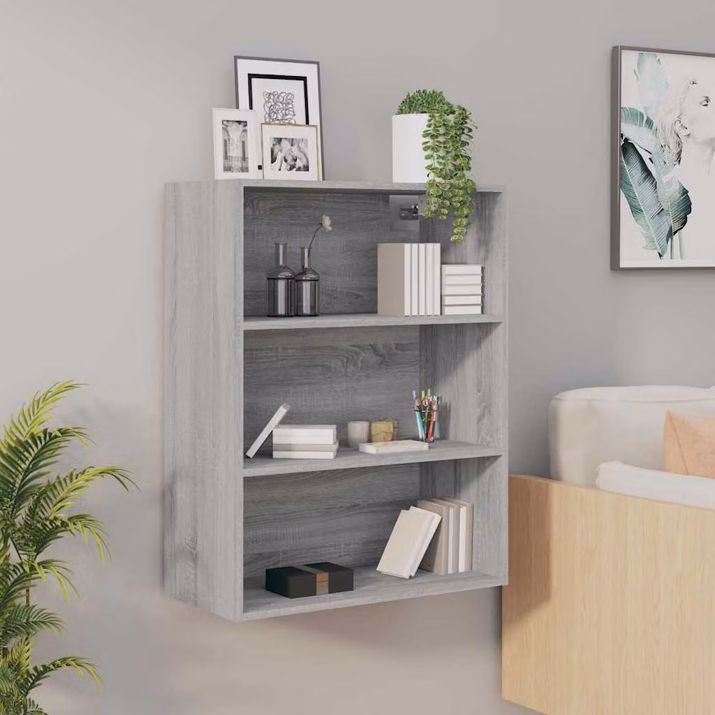 Armadietto Pensile a Parete vidaXL Grigio con Ripiani Interni L: 69,5 cm, P: 32,5 cm, H: 90 cm
