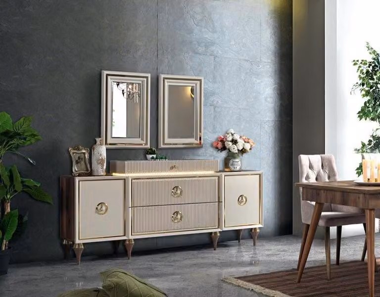 Design Möbel Luxus Kommoden Sideboard Esszimmer Moderne Beige Holz