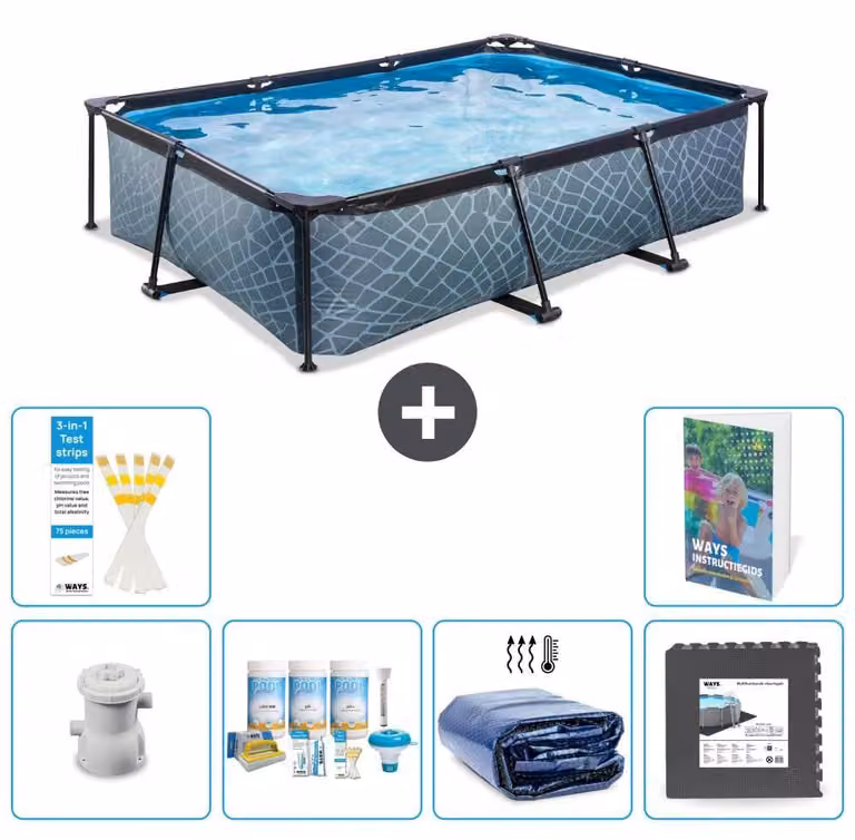 Piscina fuori terra rettangolare - aspetto pietra - 300x200x65 cm - composta da 5 elementi - modello S233