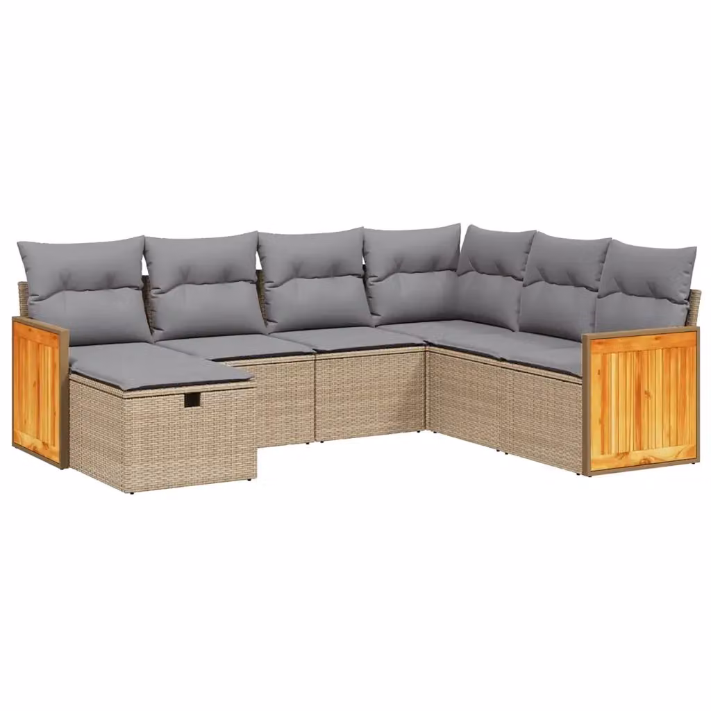 vidaXL Set Divano da Giardino a L 7 pz in Polyrattan con Cuscini Beige e Grigio – 2