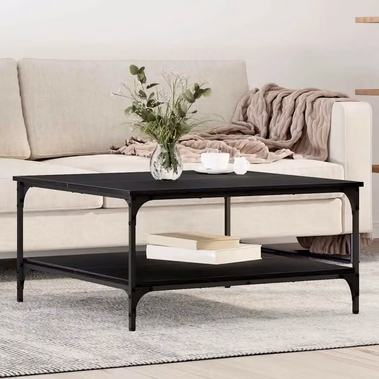 Tavolino da salotto vidaXL in stile industriale, colore nero, L/P/H: 80 x 80 x 40 cm