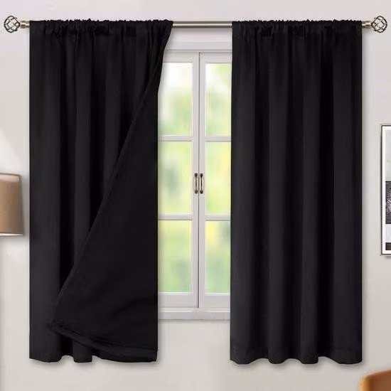 Tende da camera da letto nere, termoisolanti e oscuranti al 100%, con imbottitura nera; tende oscuranti a doppio strato per l'intera stanza con isolamento acustico (132×160 cm, nero, 2 pezzi)