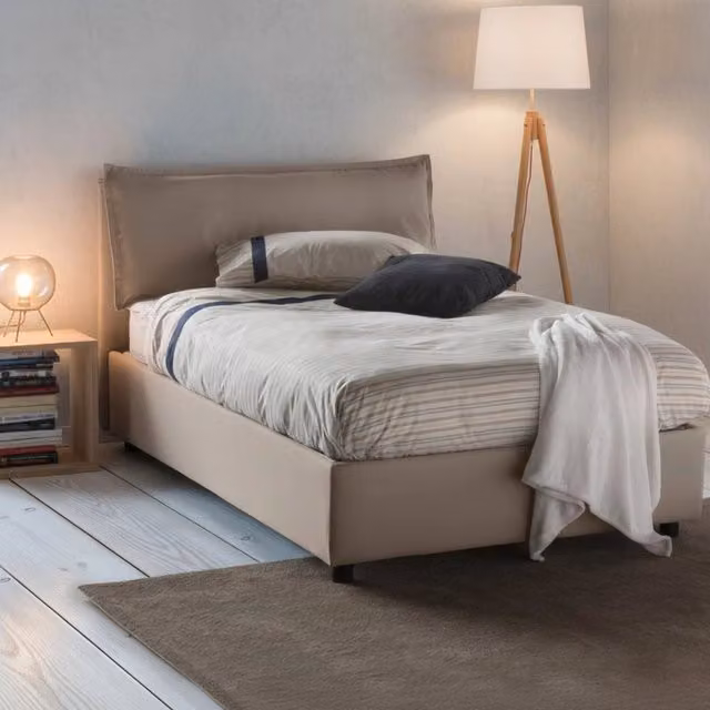 Letto Piazza e Mezza con Contenitore Asso Talamo Italia, Grigio Tortora, L/P: 120 x 200 cm – 1