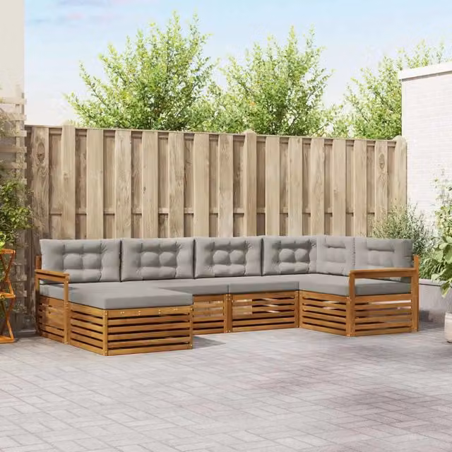 Set di divani da esterno 6 pz Grigio Naturale e Chiaro 3373726