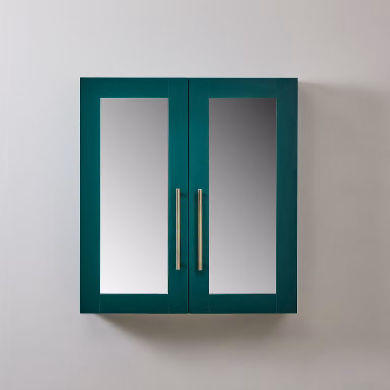Mobiletto a Specchio da 900mm x 650mm Verde Scuro - Completo di Maniglie Moderne a Barra in Ottone Spazzolato - Cluo