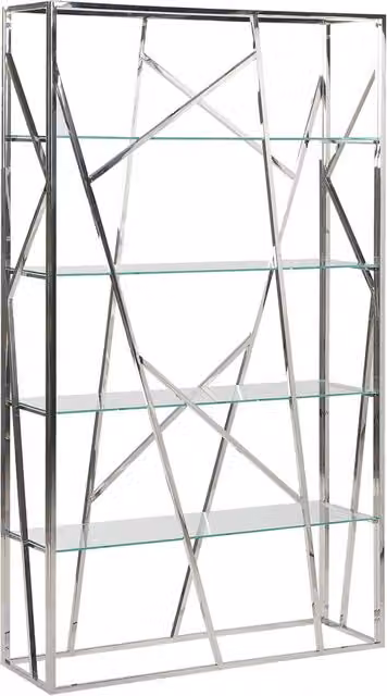 Libreria Argento BELIANI con 4 ripiani in vetro temperato e cornice in acciaio inossidabile, stile Glamour, H: 175 cm, L: 100 cm