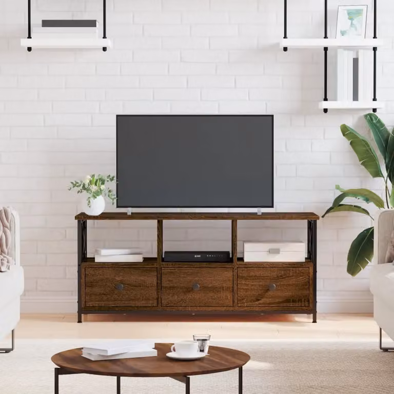 Mobile TV vidaXL in stile industriale, Rovere Marrone, Legno e Metallo, L 102 x P 33 x H 45 cm