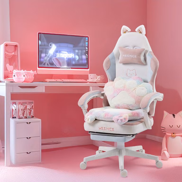 Sedia da ufficio con orecchie da gatto – sedia da gaming ergonomica con poggiapiedi regolabile e rivestimento in ecopelle