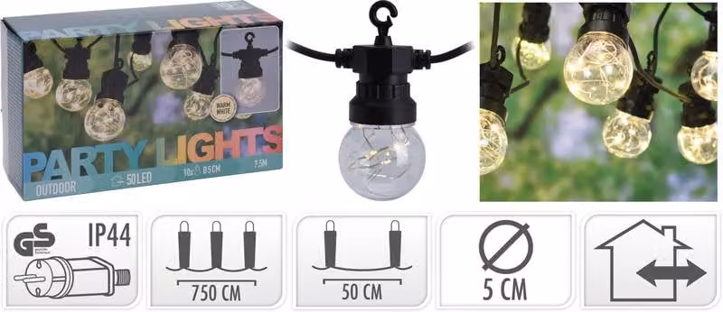 PROGARDEN Catena luminosa LED PARTY 10 lampadine 50LED KO-AXC100000