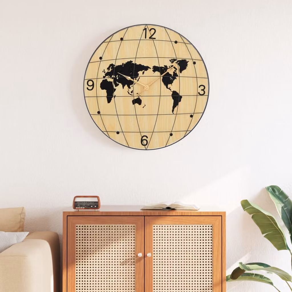 vidaXL Orologio da Parete Analogico Silenzioso in Legno e Metallo, Giallo e Nero, Ø 50 cm