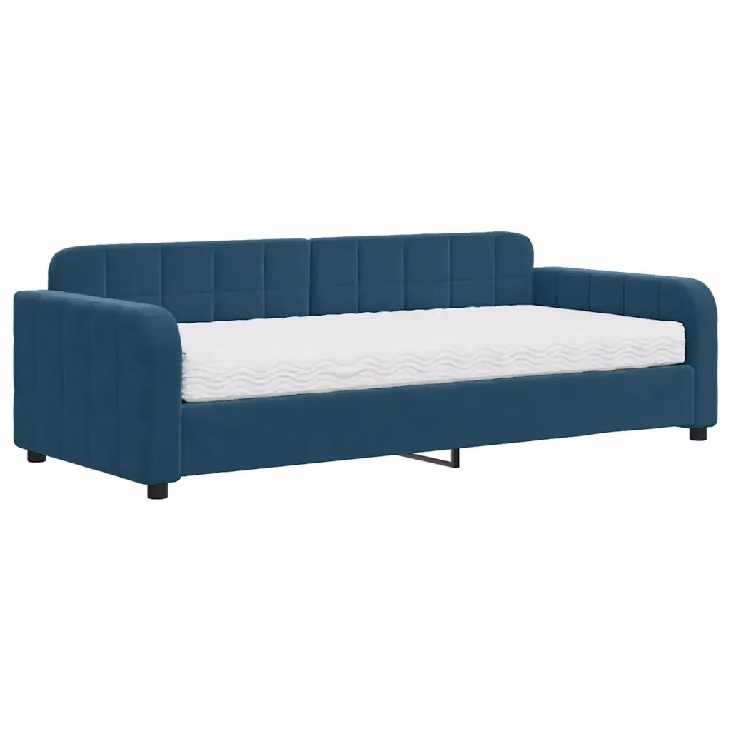 Divano Letto Moderno vidaXL in Velluto Blu con Materasso in Schiuma L/P: 90 x 200 cm – 2